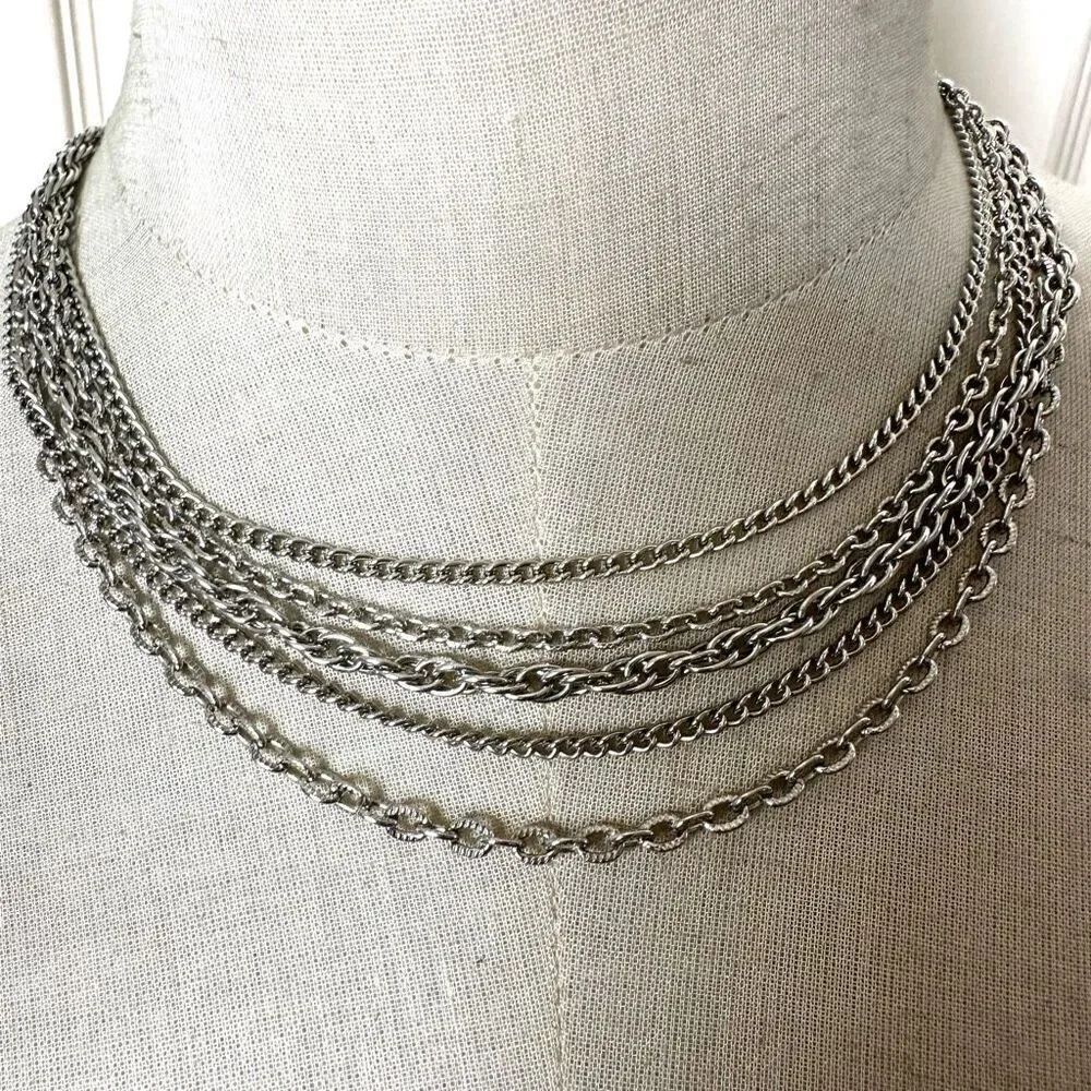 Silvertone multi strand vintage necklace